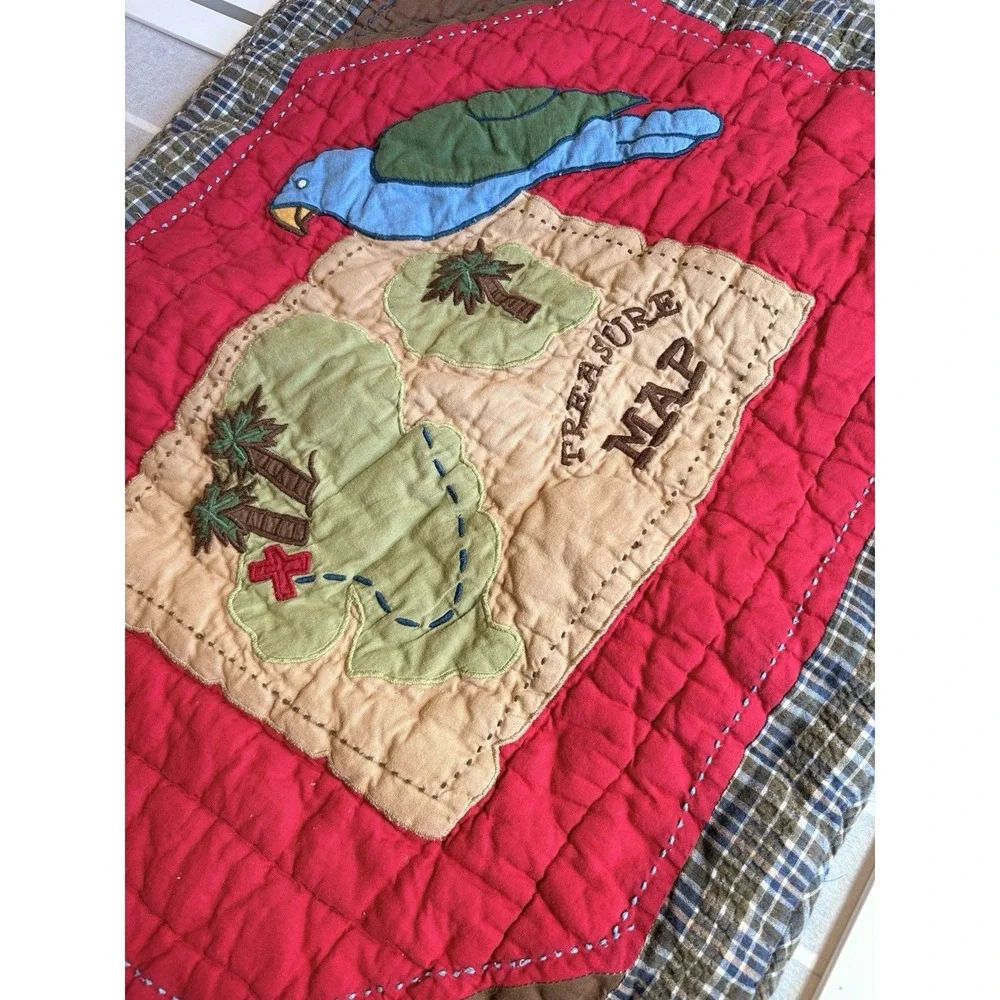 Vintage Company Store Kids Pirate Treasure Map Applique Quilt Parrot Pillow Sham